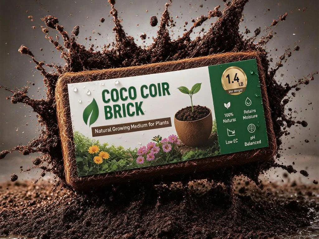ROVIAE coco coir brick expanding into rich growing medium